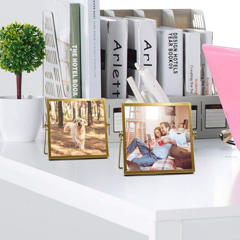 AceList Metal Picture Frames, Set of 3 Ornate Minimal Floating Edge Clear Glass Table Top Easel Stand Photo Frames in Gold, 4 x 4, Assortment Variety - Image 4